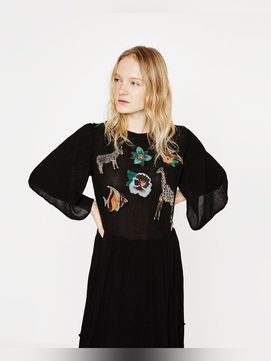 Zara Dresses & Skirts - Zara basic 2016 animal embroidered black maxi dress oversized small sheer back
